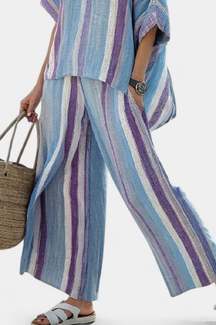 Fiona | Women's Elegant Flowy Blouse & Striped Pants 2