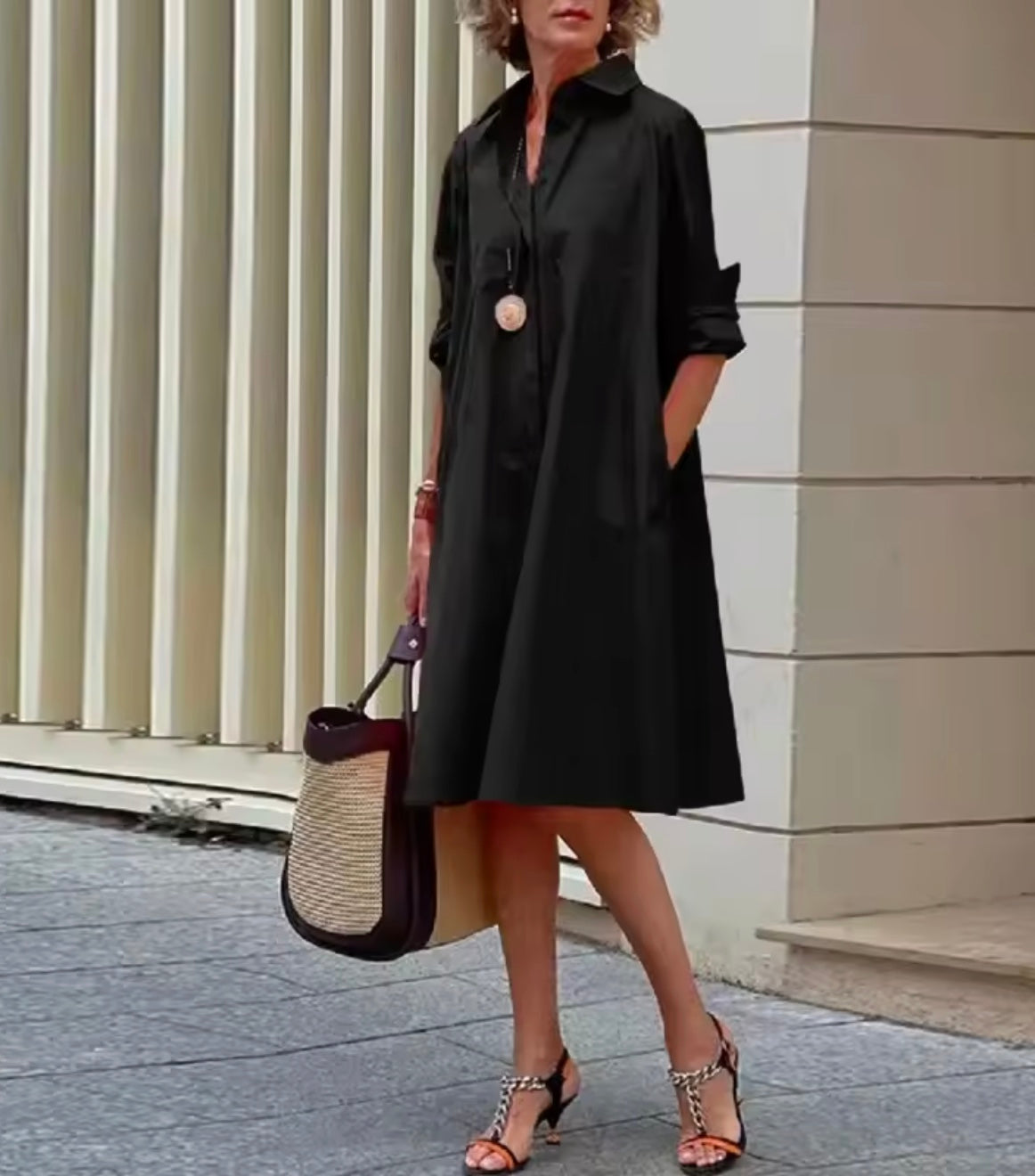 Women's Midi Shirt Dress | Short Sleeve, Button Closure, Timeless Design