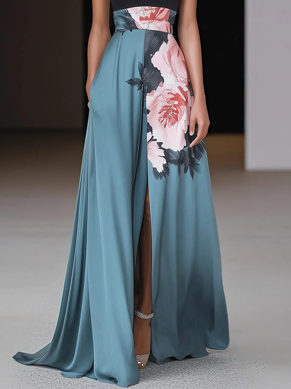 Jasmine | Women's Floral A-Line Maxi Dress with Slit 2