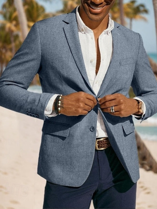 Men's Linen Blazer Jacket Notch Collar Casual Outerwear