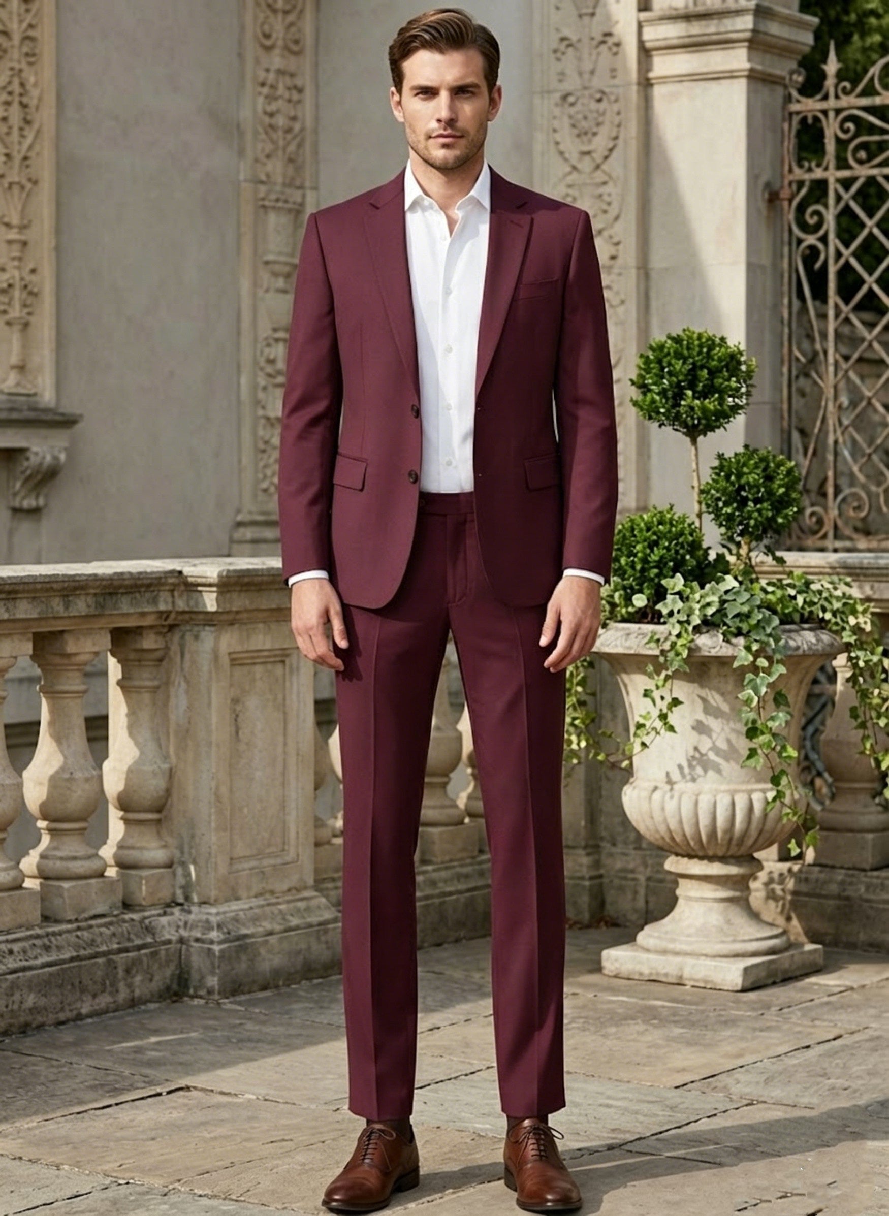 Men's Slim Fit Stretchable Suit in Bordeaux Color