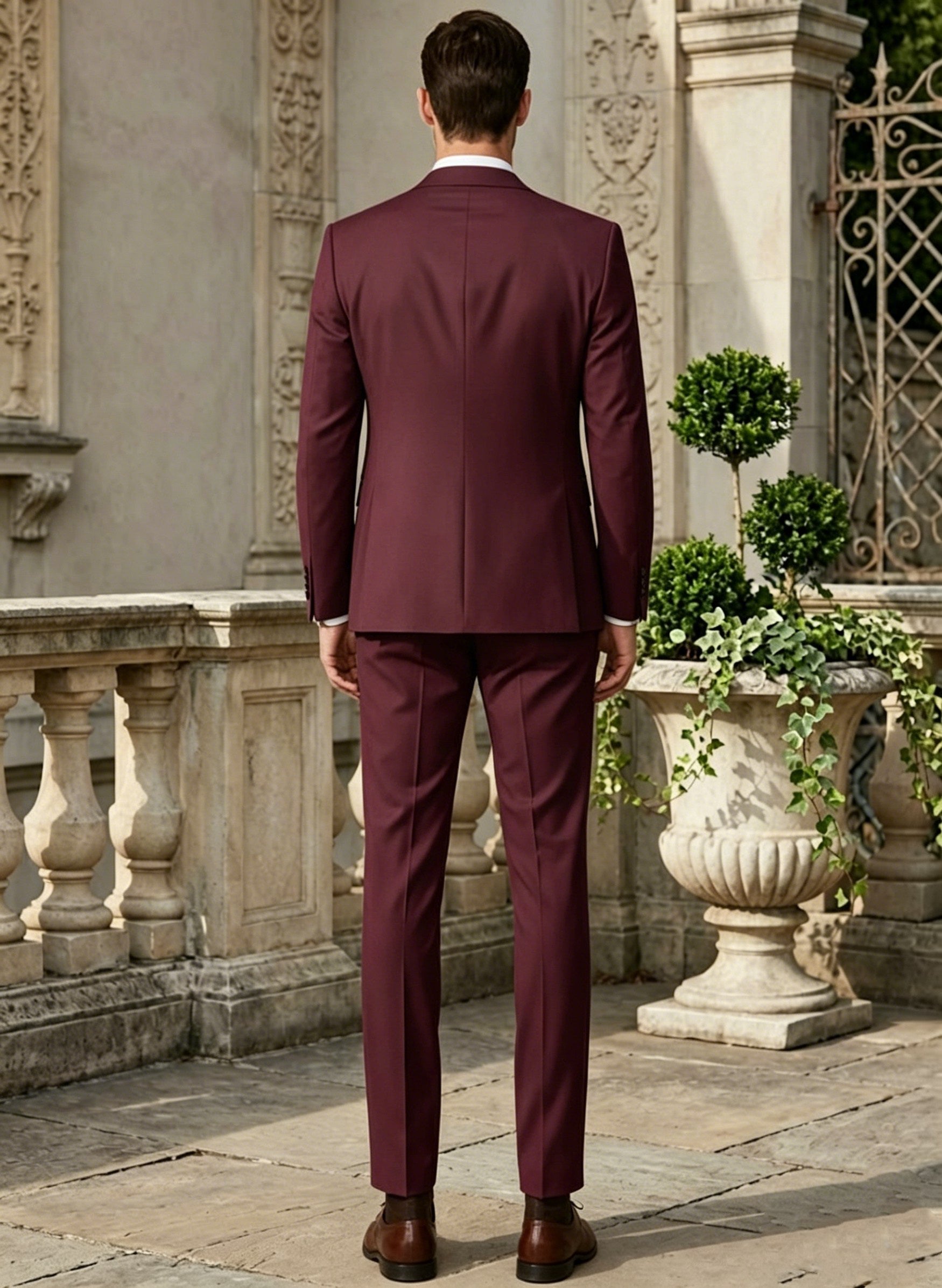 Men's Slim Fit Stretchable Suit in Bordeaux Color