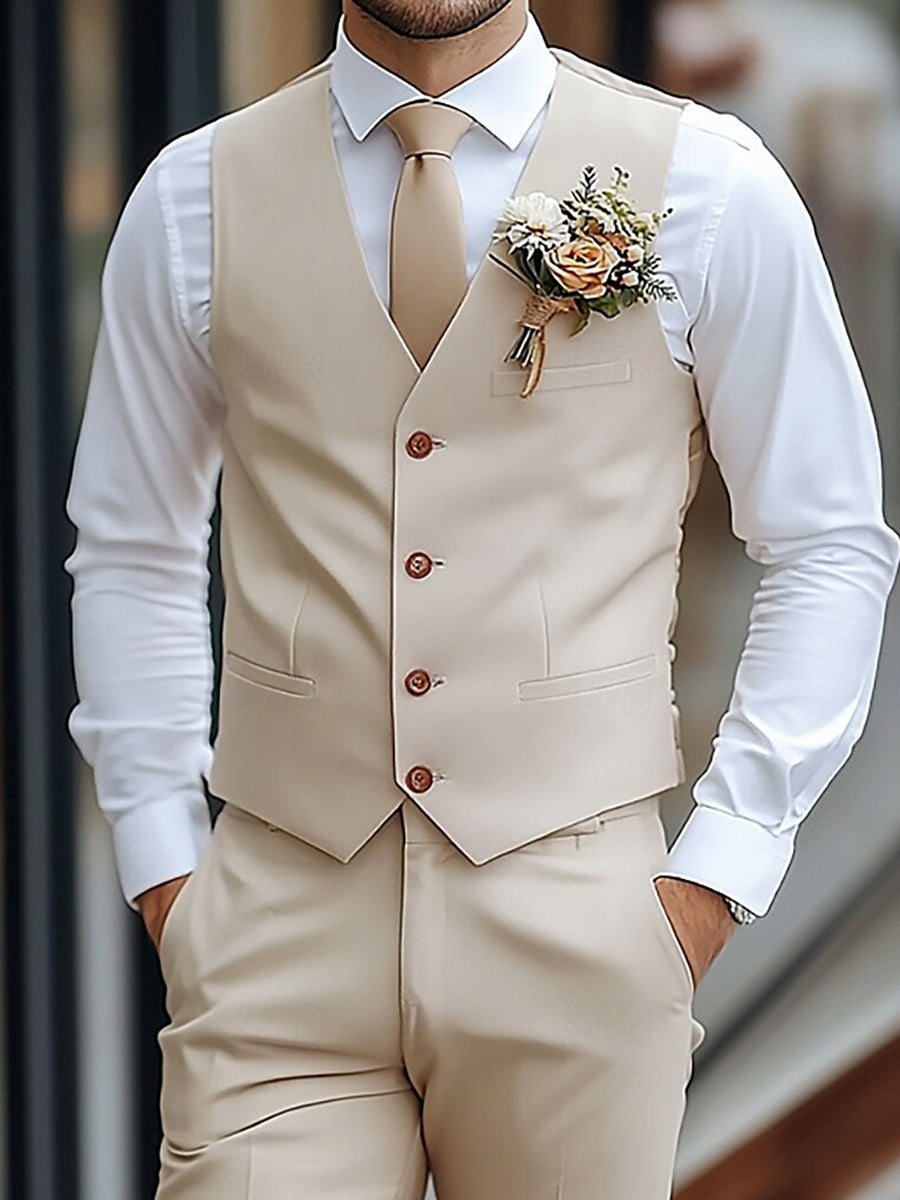 Men's Suit V-Neck Waistcoat Set in Polyester