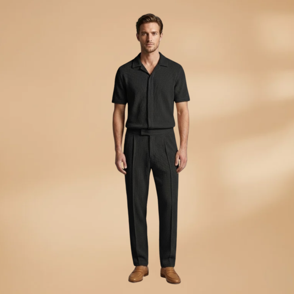 Men's Summer Set Short-Sleeved Shirt Elastic Trousers Casual Outfit