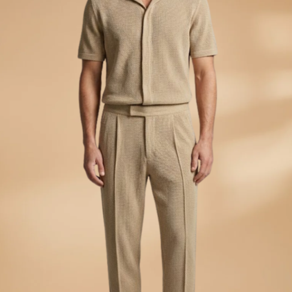 Men's Summer Set Short-Sleeved Shirt Elastic Trousers Casual Outfit