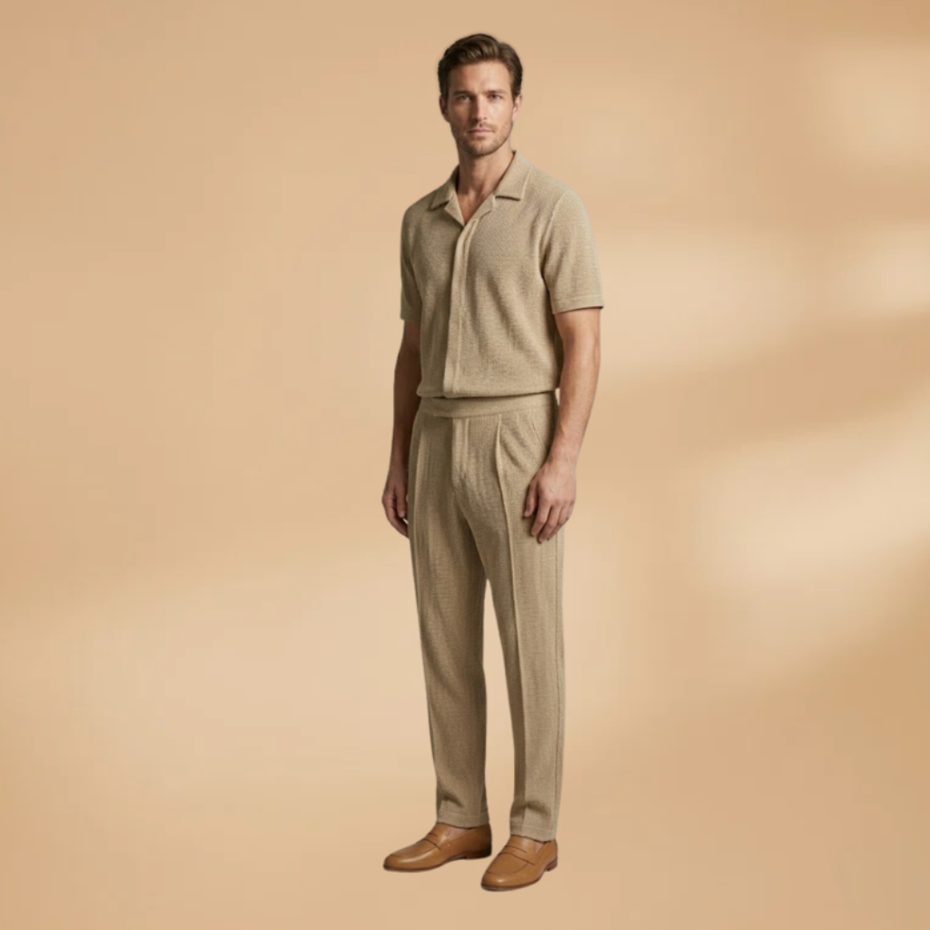 Men's Summer Set Short-Sleeved Shirt Elastic Trousers Casual Outfit