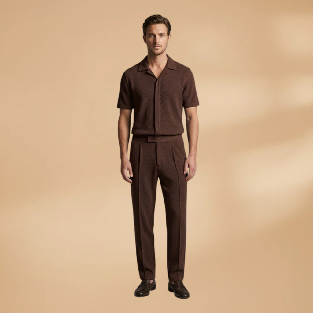 Men's Summer Set Short-Sleeved Shirt Elastic Trousers Casual Outfit