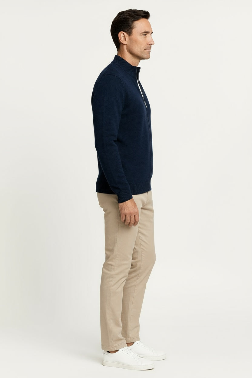 Men's Cardigan Sweater Thick Wool Mock Neck Zipper 2