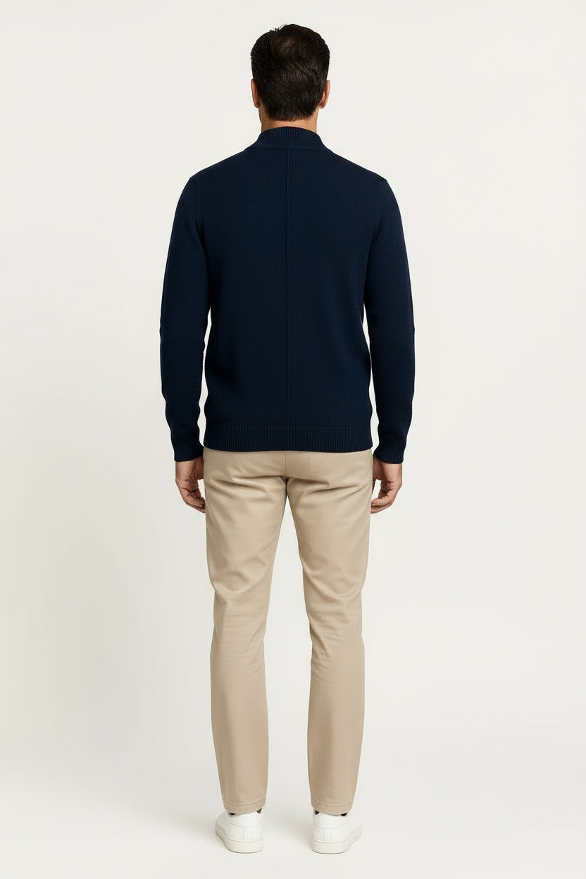 Men's Cardigan Sweater Thick Wool Mock Neck Zipper 3