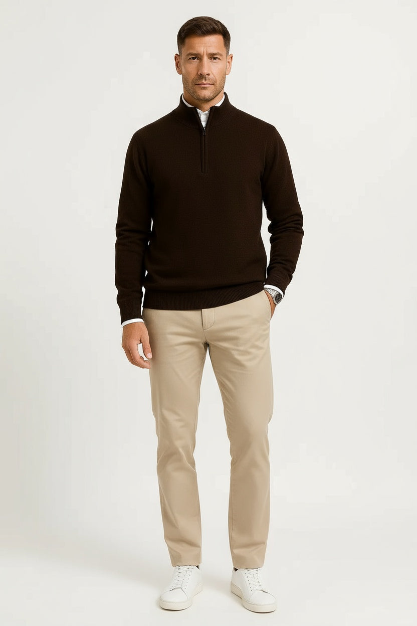 Men's Half Zip Sweater Wool Loose Fit Autumn Winter 0