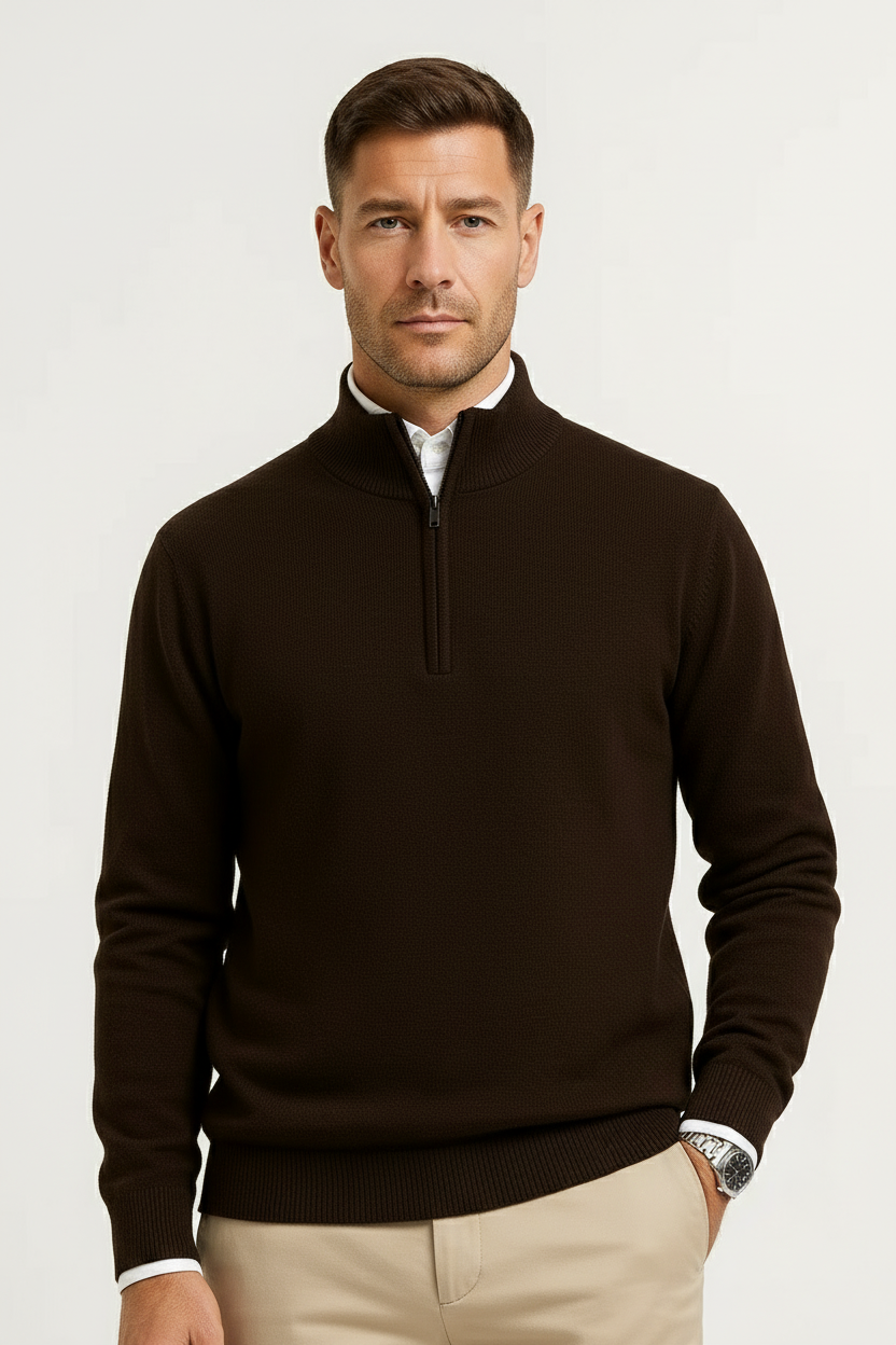 Men's Half Zip Sweater Wool Loose Fit Autumn Winter 1