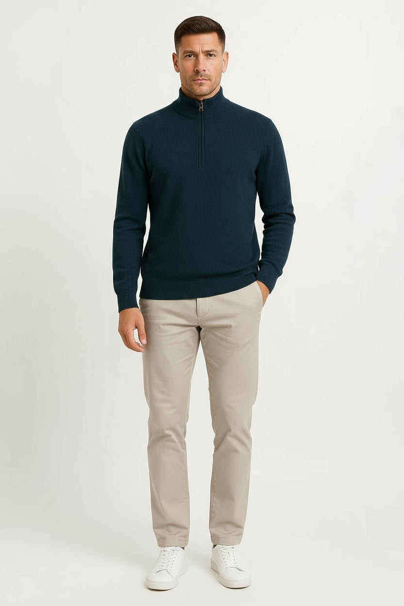 Men's Half Zip Sweater Wool Loose Fit Autumn Winter 8