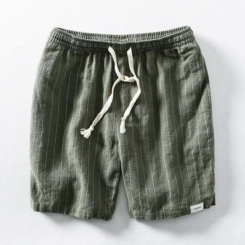 Men's Shorts Cotton-Linen Blend Lightweight Breathable Pinstripes Casual Summer Wear 1
