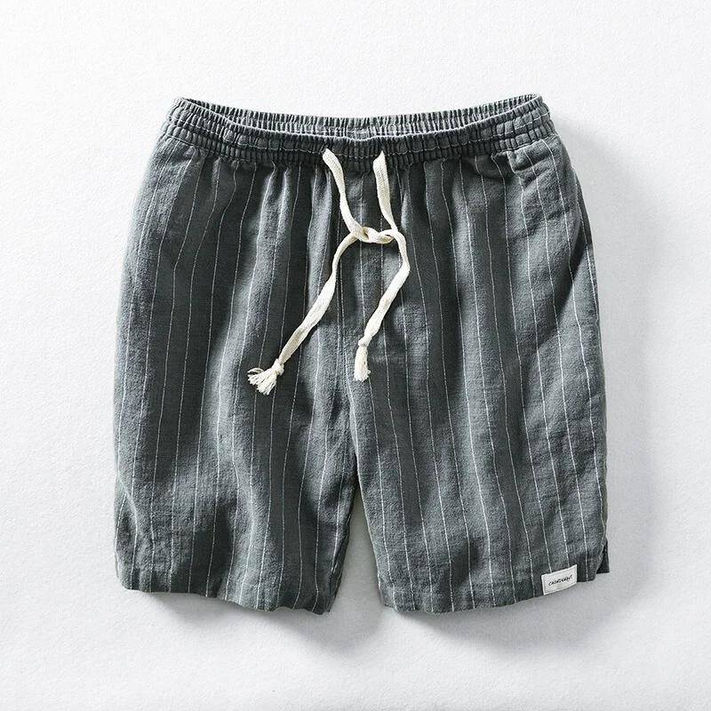 Men's Shorts Cotton-Linen Blend Lightweight Breathable Pinstripes Casual Summer Wear 3