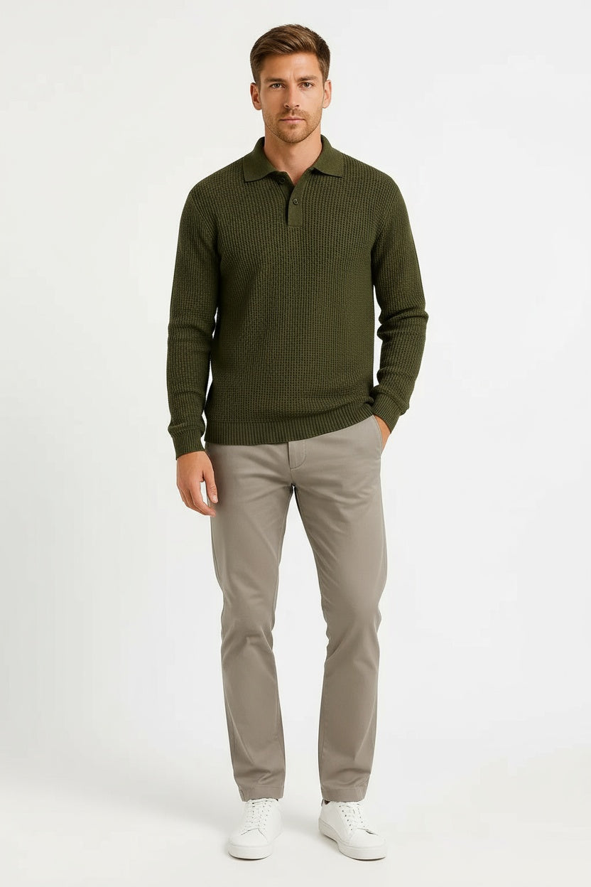 Men's Sweater Acrylic Long Sleeve Shirt Collar Gray 1