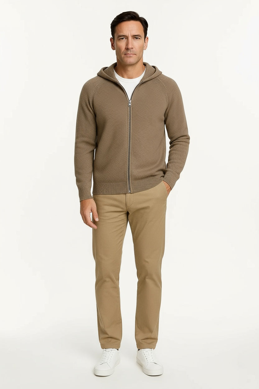 Men's Zip Up Cardigan Wool Hooded Sweater with Zipper Closure 0