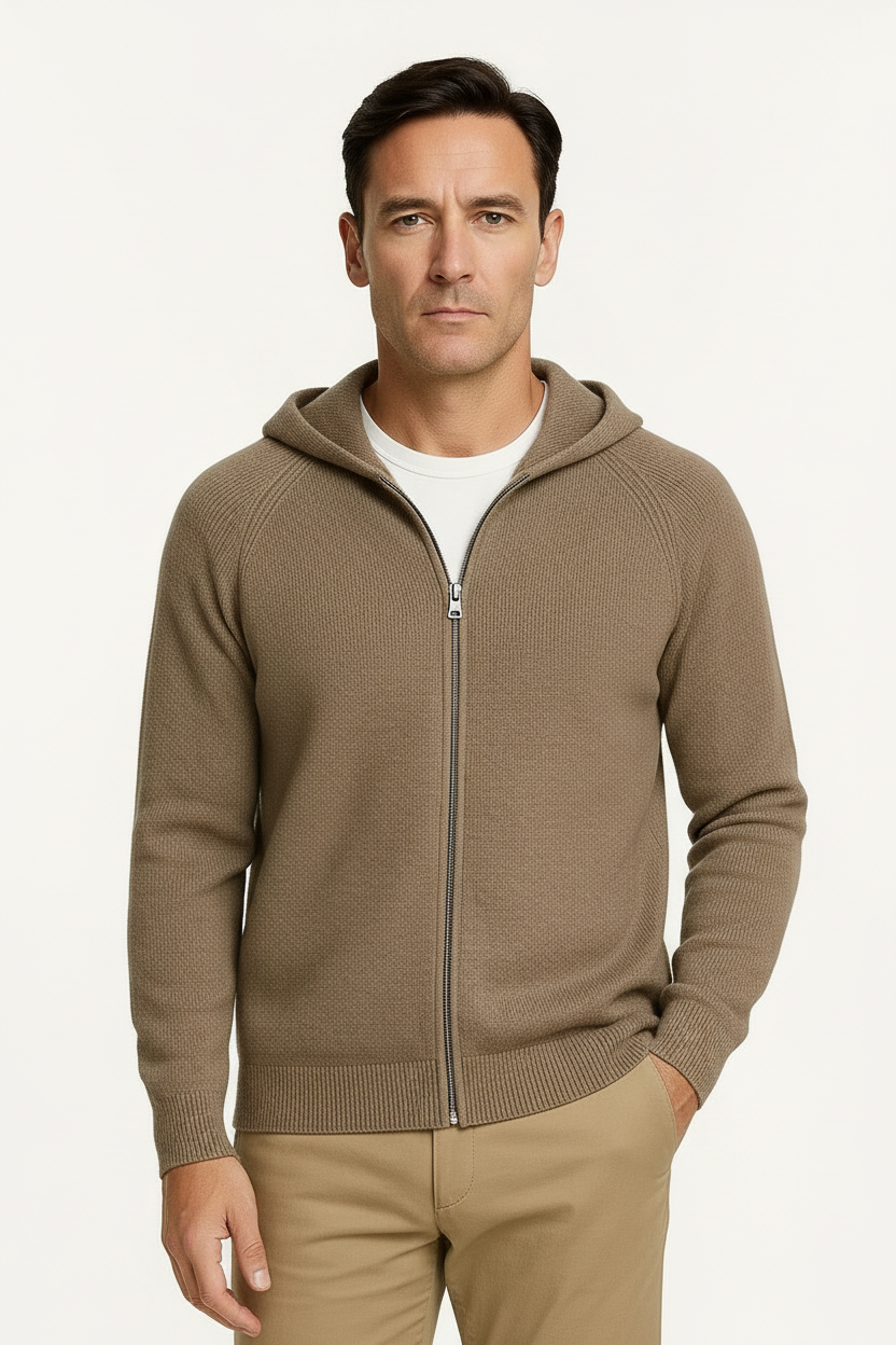 Men's Zip Up Cardigan Wool Hooded Sweater with Zipper Closure 1
