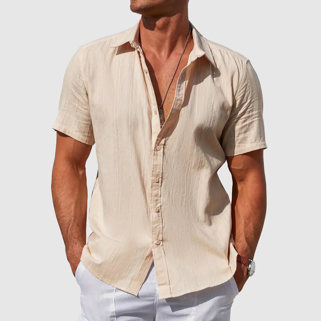 Men's Linen Shirt Short Sleeve Button-Front Casual Summer