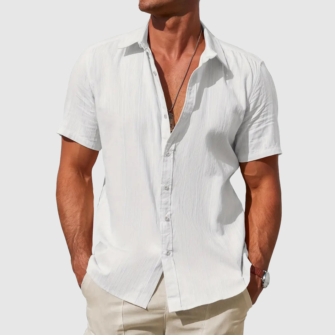 Men's Linen Shirt Short Sleeve Button-Front Casual Summer