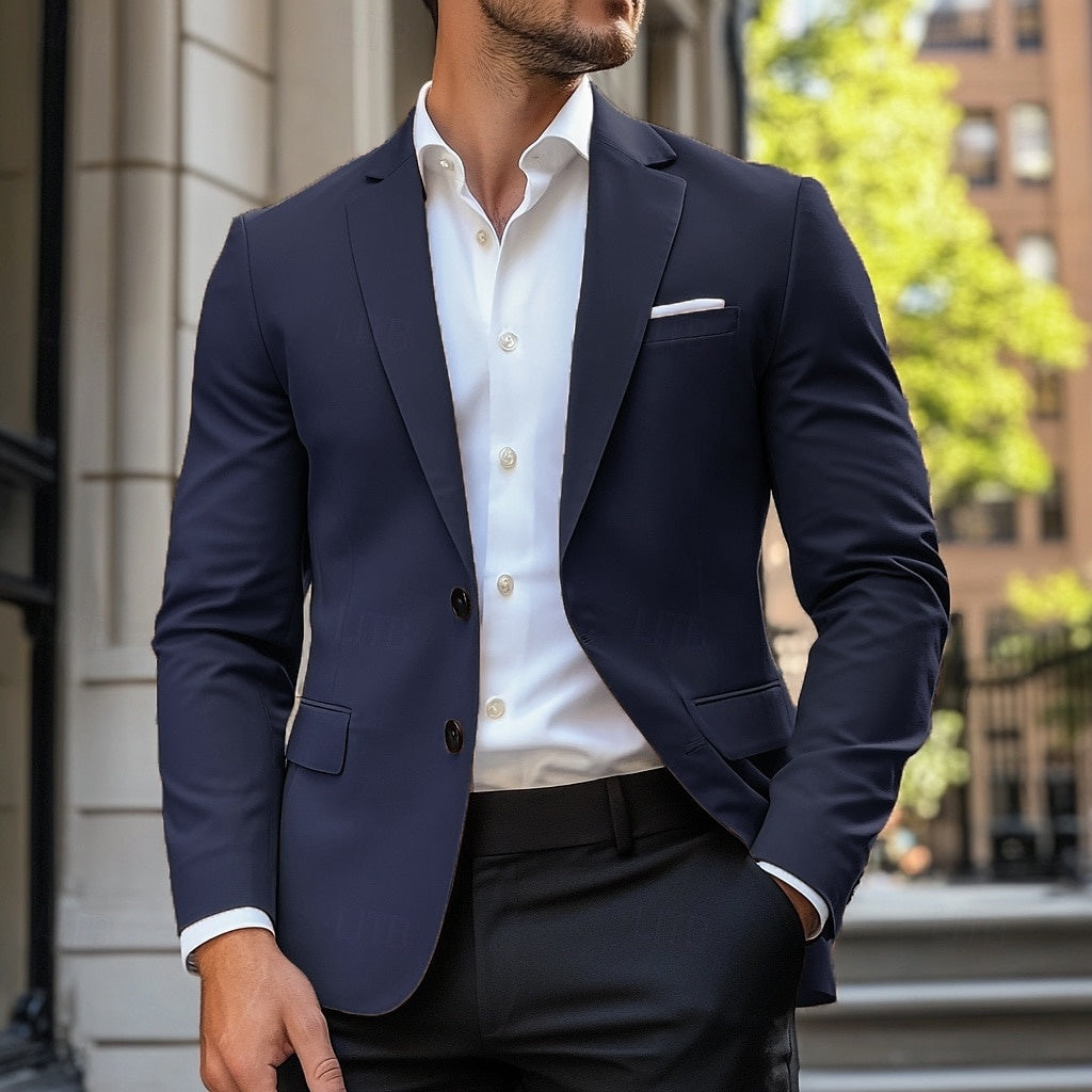 Men's Blazer Jacket Two-Button Casual Polyester