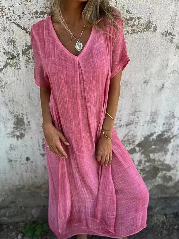 Women's Casual V-Neck Summer Dress | Short Sleeve | Loose Fit