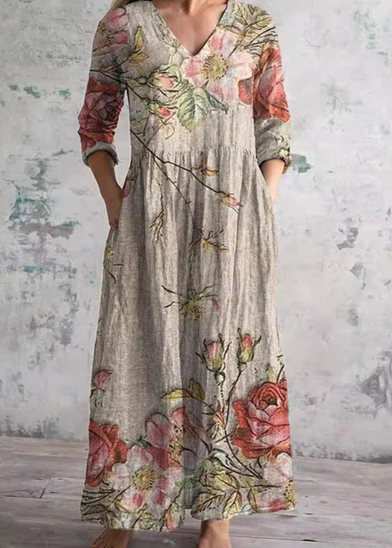 Women's Floral Dress Light & Effortless V-Neck Short Sleeve Casual