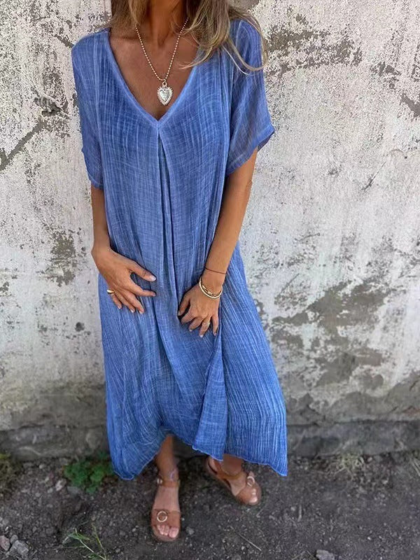 Women's Casual V-Neck Summer Dress | Short Sleeve | Loose Fit