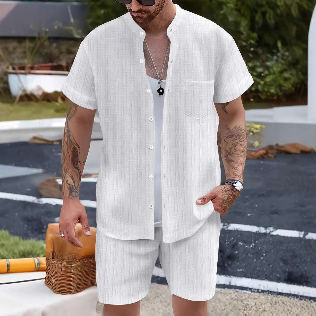 Men's Henley Shirt Shorts Set – Breathable Comfort – Relaxed Fit