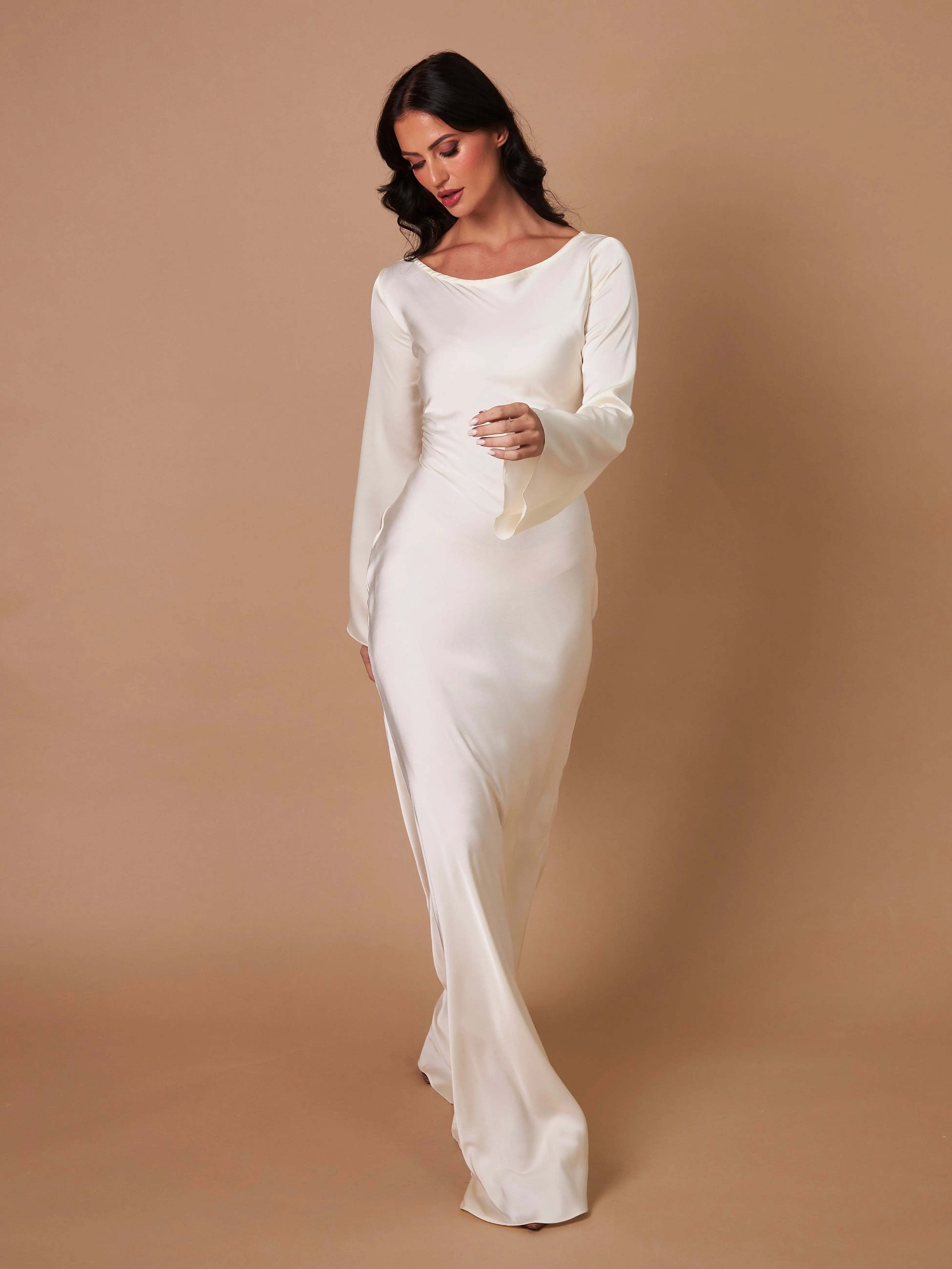 Women's Maxi Dress Long Sleeve Formal Gown Satin