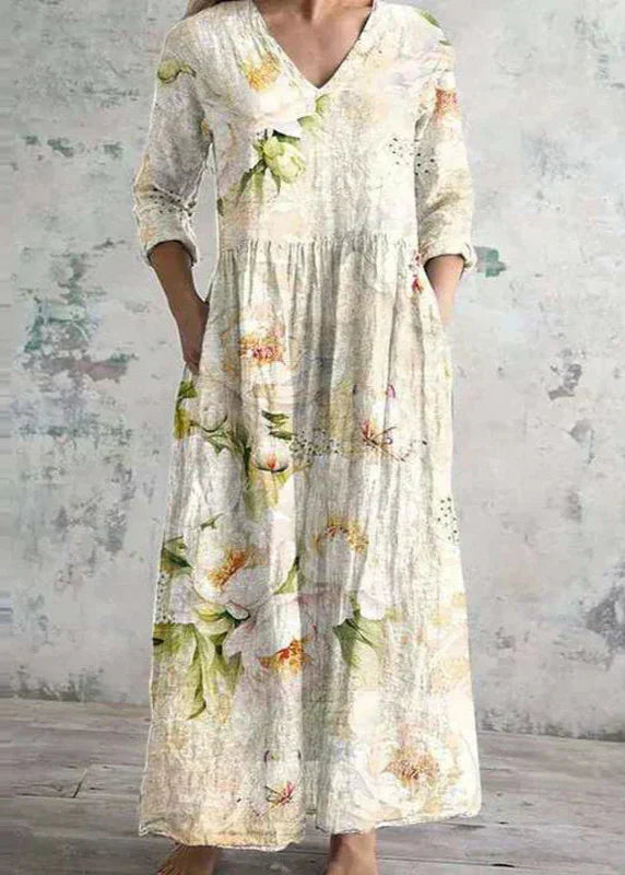 Women's Floral Dress Light & Effortless V-Neck Short Sleeve Casual