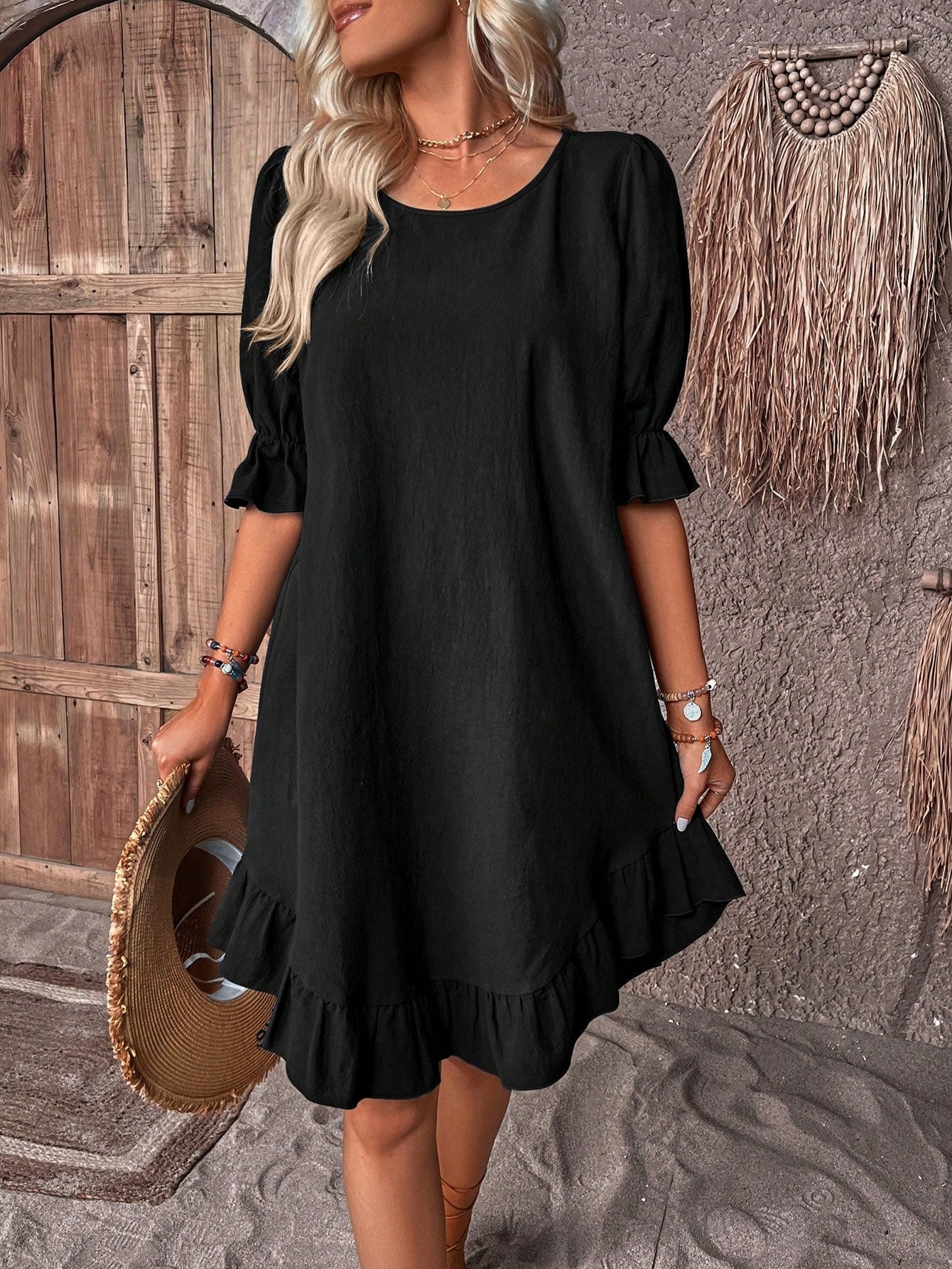 Women's Summer Dress Tummy Covering V-Neck Sleeveless Casual
