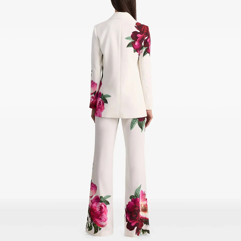 Women's Blazer Set Notch Lapel Single-Button Floral Print Flare Pants
