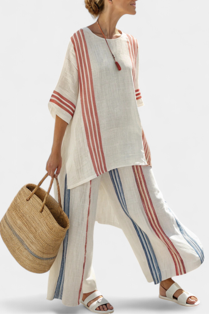 Sophie | Women's Striped Bamboo Linen Top & Pants 1