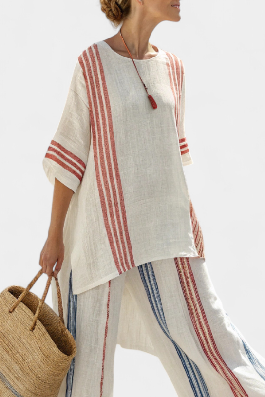 Sophie | Women's Striped Bamboo Linen Top & Pants 2