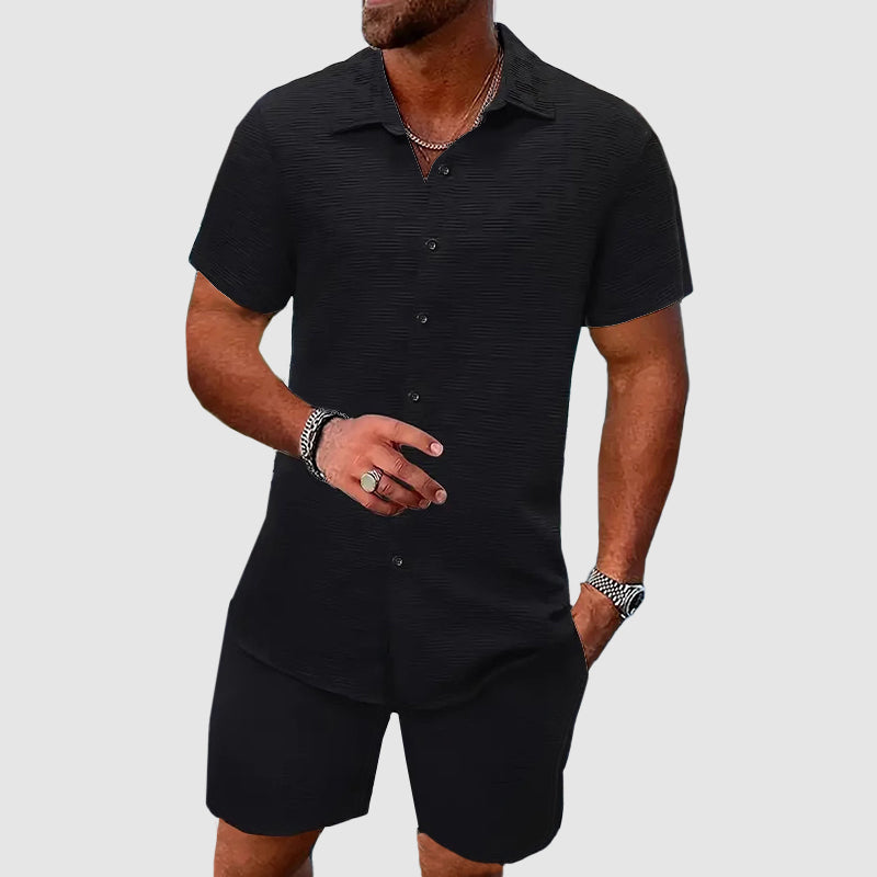 Men's Relaxed Fit Short Sleeve Shirt and Shorts Set – Breathable Luxury Fabric