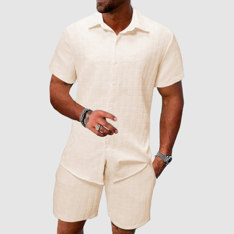 Men's Relaxed Fit Short Sleeve Shirt and Shorts Set – Breathable Luxury Fabric