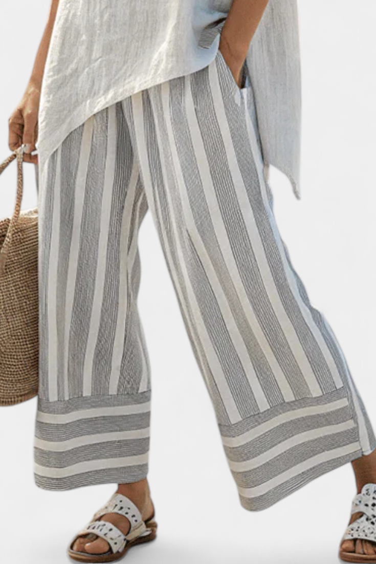 Tina | Women's Asymmetrical Blouse & Striped Pants Set 2