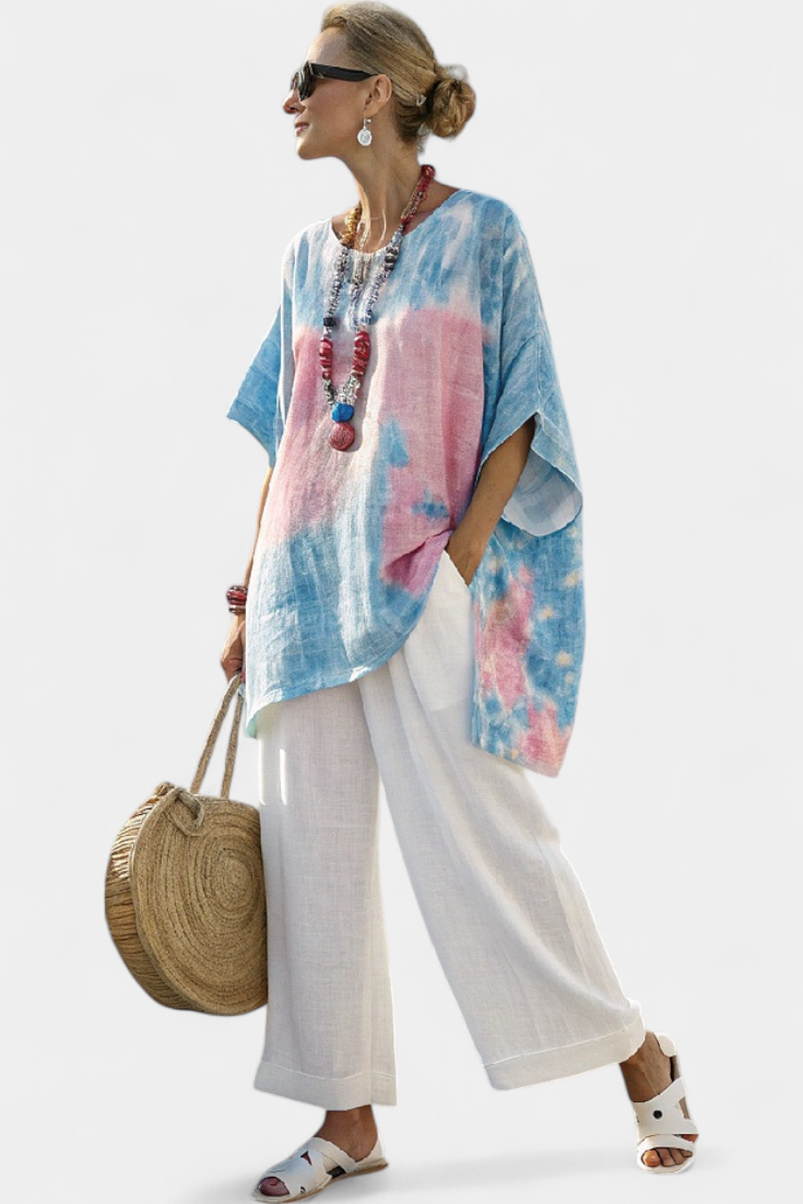 Vera | Women's Relaxed Linen Blouse & Striped Pants 0