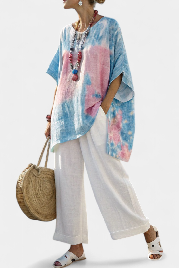 Vera | Women's Relaxed Linen Blouse & Striped Pants 1
