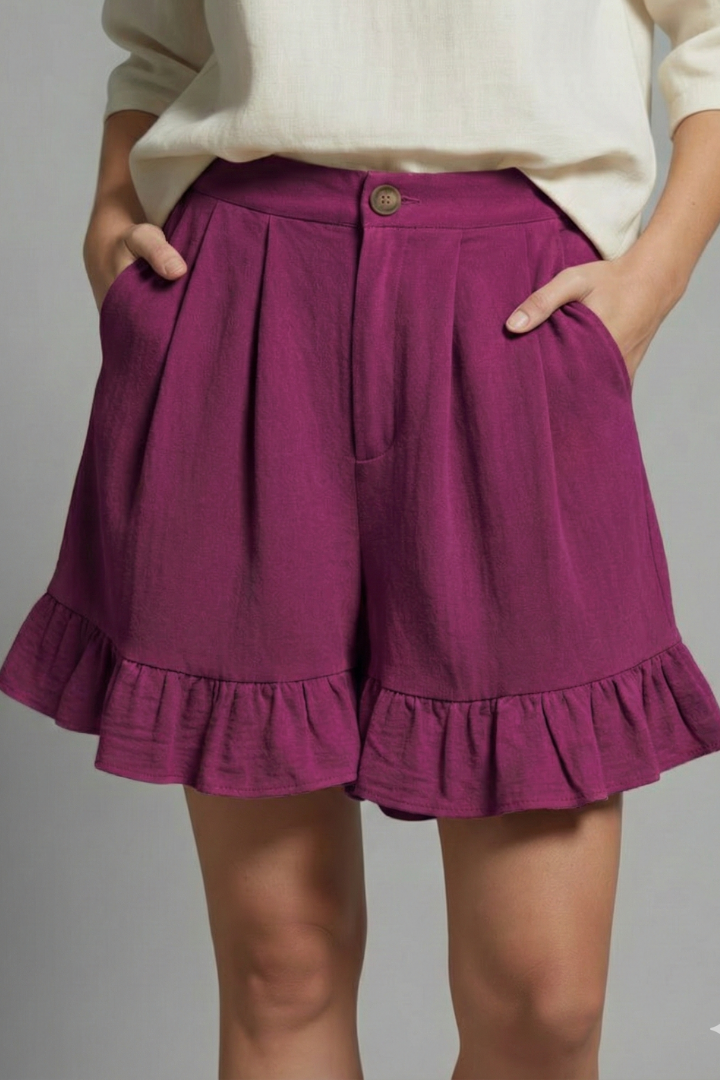 Women's Casual Ruffle Hem High Waist Shorts