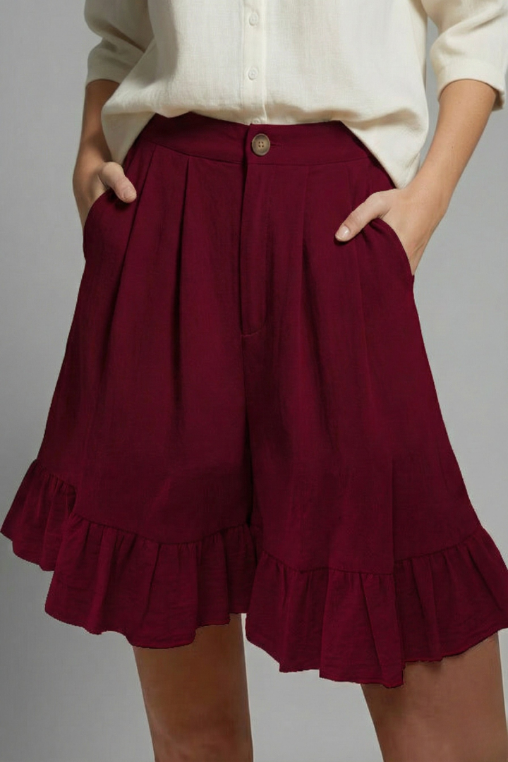 Women's Casual Ruffle Hem High Waist Shorts
