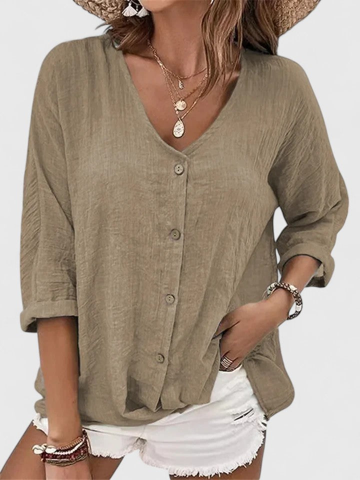 Women's Blouse V-Neck Casual Summer Top Lightweight Fabric