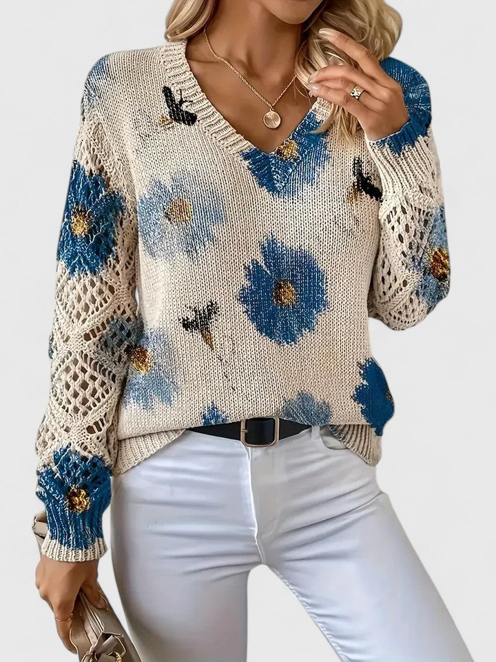 Women's Cardigan Floral Knit Pattern Airy Sleeve V Neckline 4