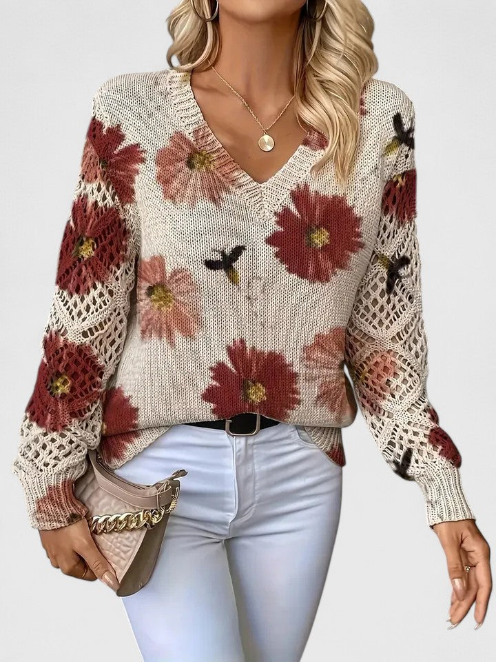 Women's Cardigan Floral Knit Pattern Airy Sleeve V Neckline 6