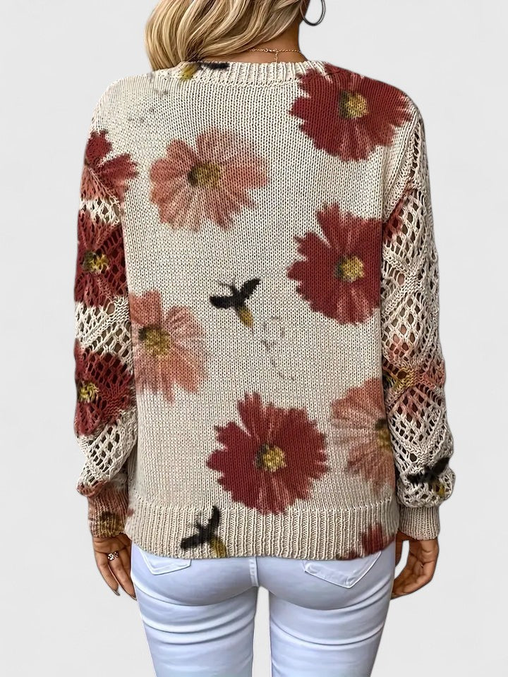 Women's Cardigan Floral Knit Pattern Airy Sleeve V Neckline 8