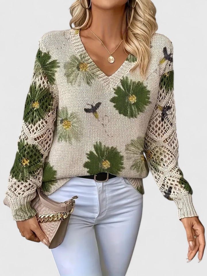 Women's Cardigan Floral Knit Pattern Airy Sleeve V Neckline 9