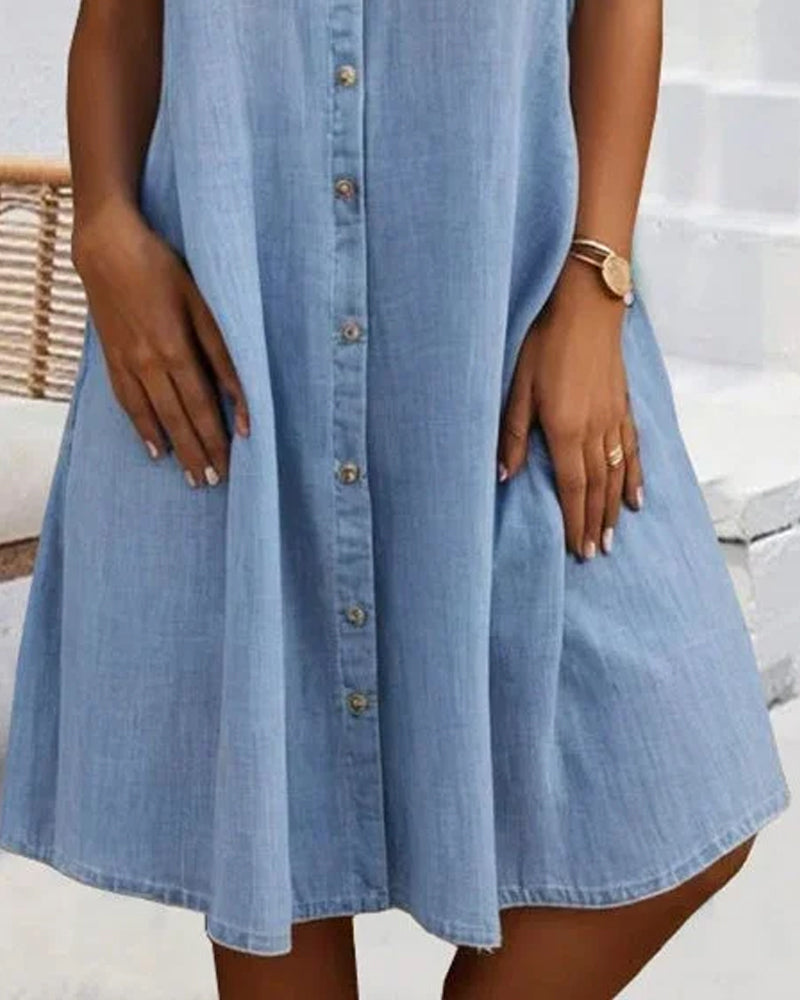 Women's Dress Lightweight Fabric Button-Down Casual Design with Rolled-Up Sleeves 4