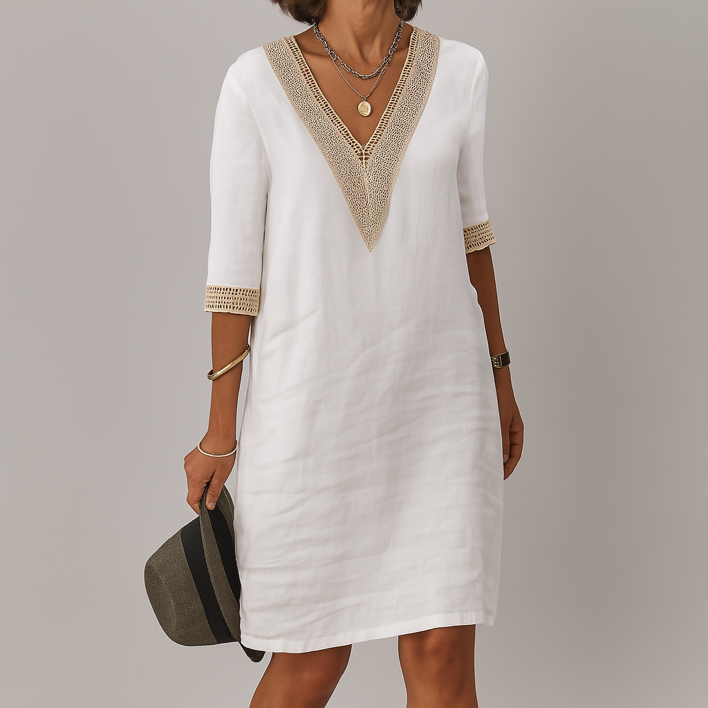 Women's Dress Linen Midi Relaxed Fit Classic Neckline Summer Dress for Effortless Elegance 0