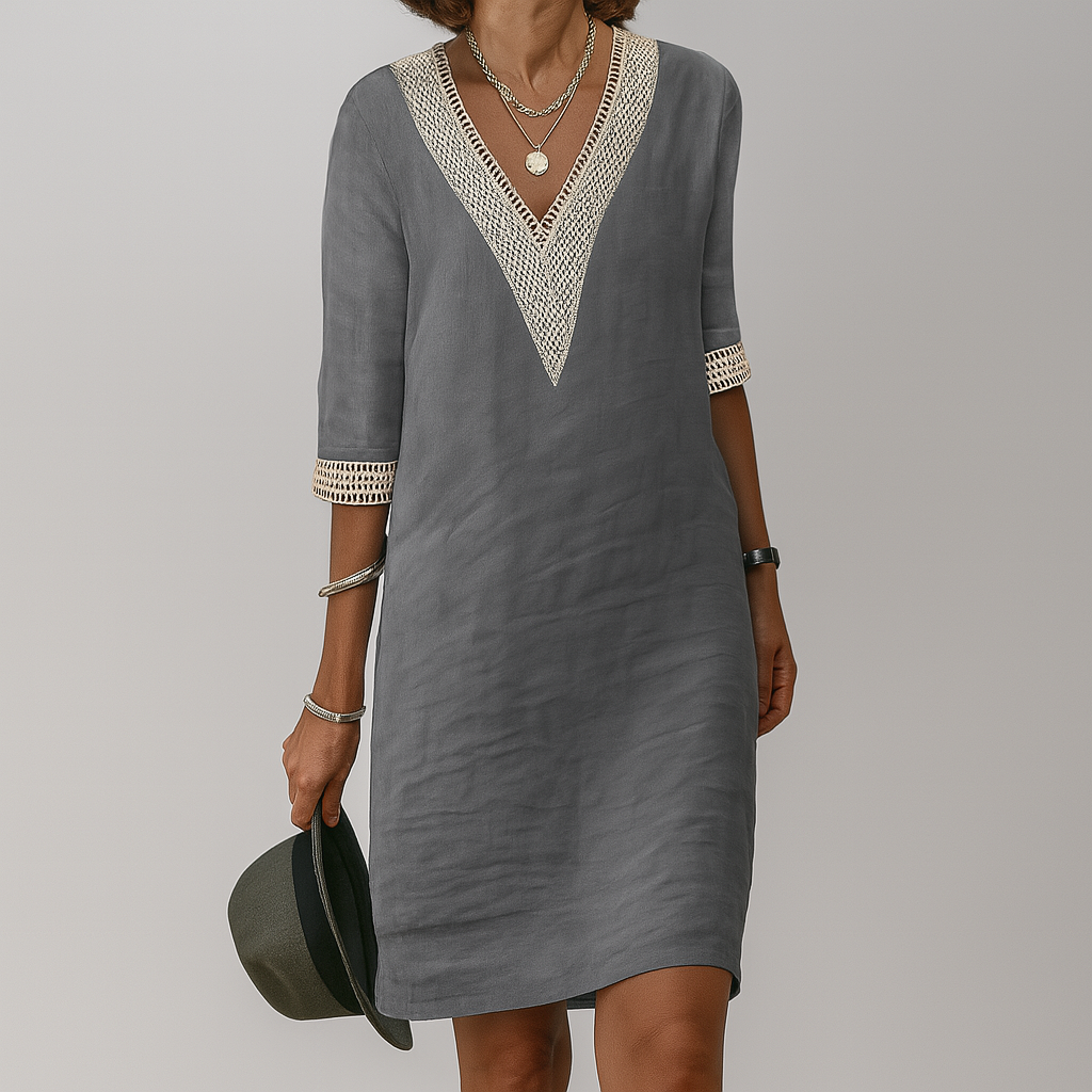 Women's Dress Linen Midi Relaxed Fit Classic Neckline Summer Dress for Effortless Elegance 3