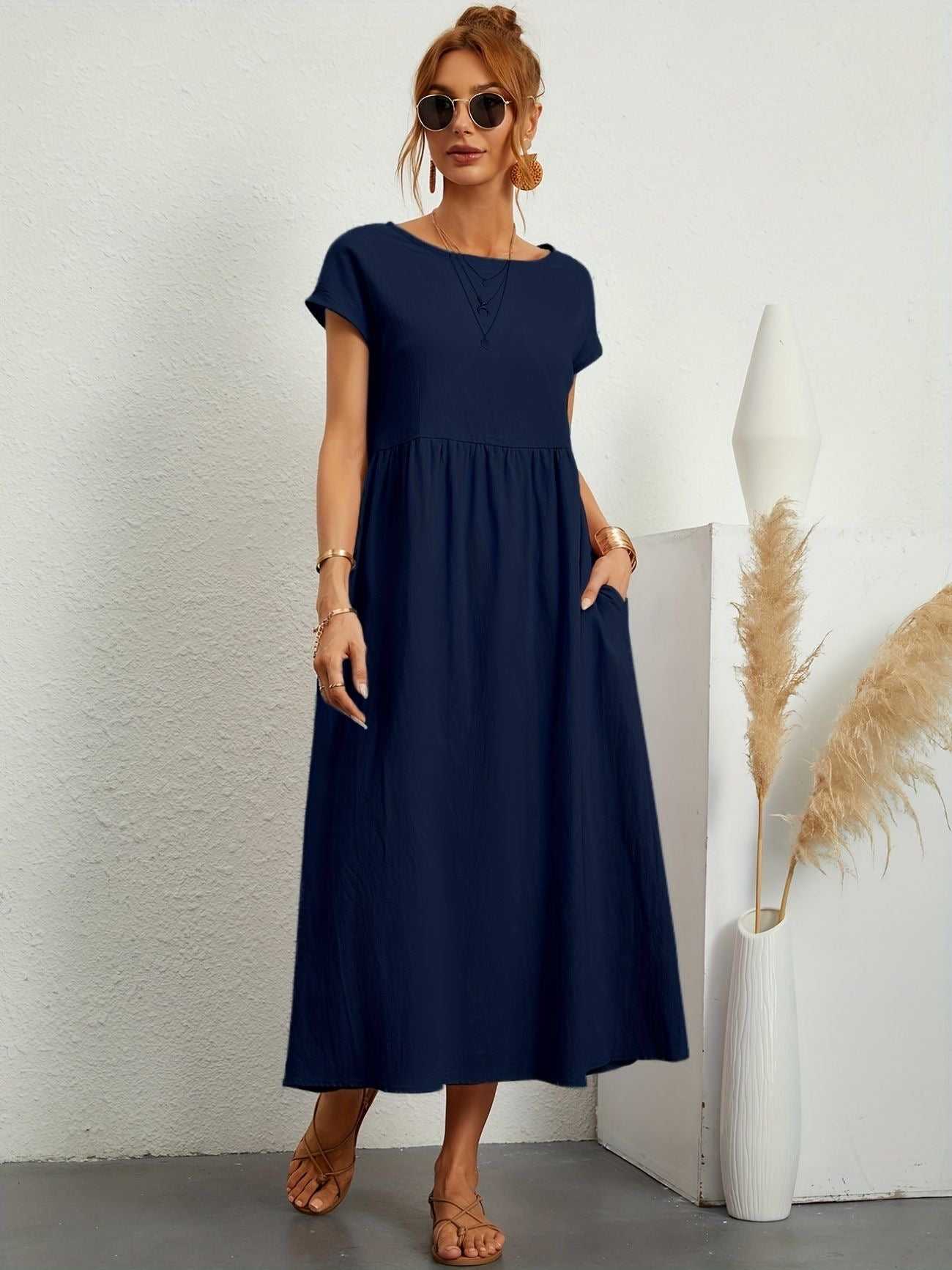 Women's Dress Midi Lightweight Fabric Short Sleeve Elegant Design 3